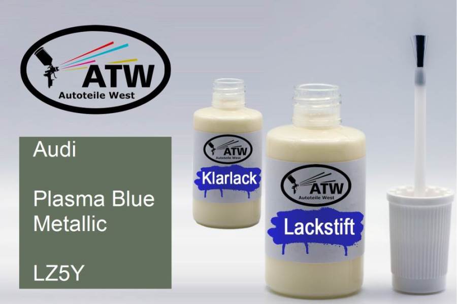 Audi, Plasma Blue Metallic, LZ5Y: 20ml Lackstift + 20ml Klarlack - Set, von ATW Autoteile West.